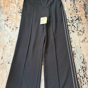 Black Wide-Leg Pants with Side Stripes